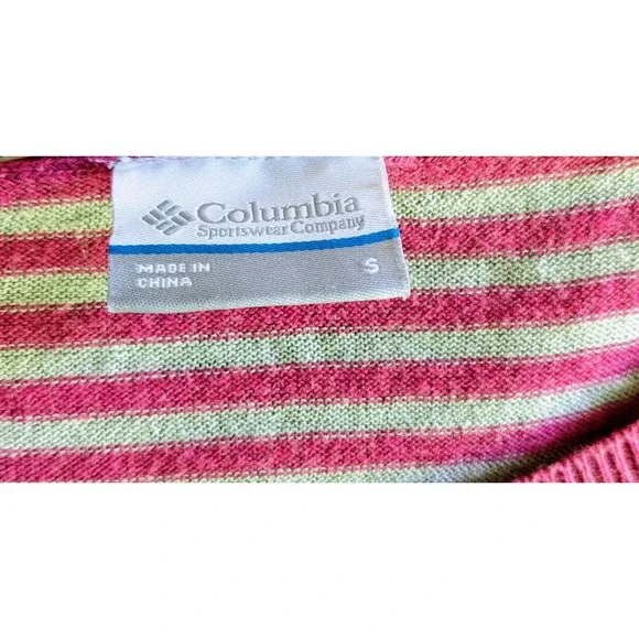 Columbia Women's TopSize S Pink Henley Linen Blend Stripe Classic Essential - Picture 3 of 6
